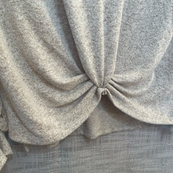 Drape front sweater, neutral boho sweater, lace sleeve sweater - Picture 3 of 5